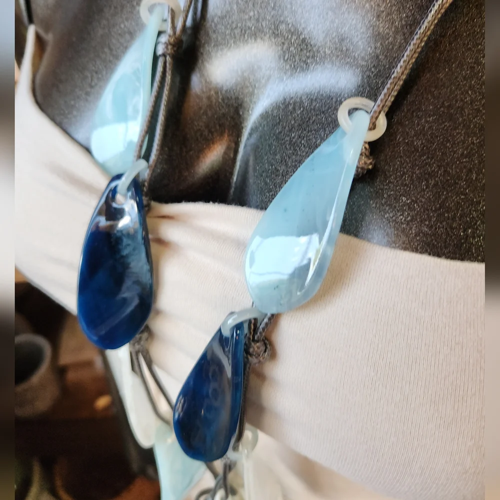 Blue and Grey Resin Necklace - Picture 4 of 16